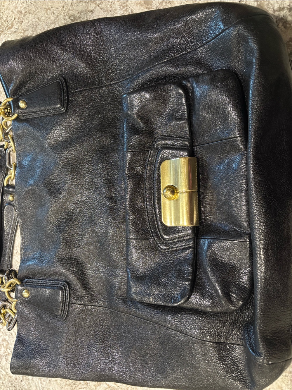 Coach Kristin Black Leather Chain Link Large Tote Gold Accents 2009
